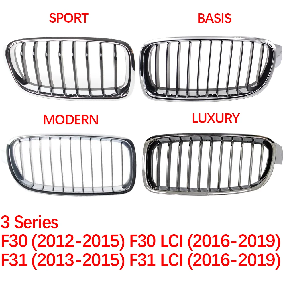 For BMW 3 Series F30 F31 LCI 2012-2019 316d 318i 320i 325i 328i 330d 335dx Chrome original car Double kidney grille bumper grill