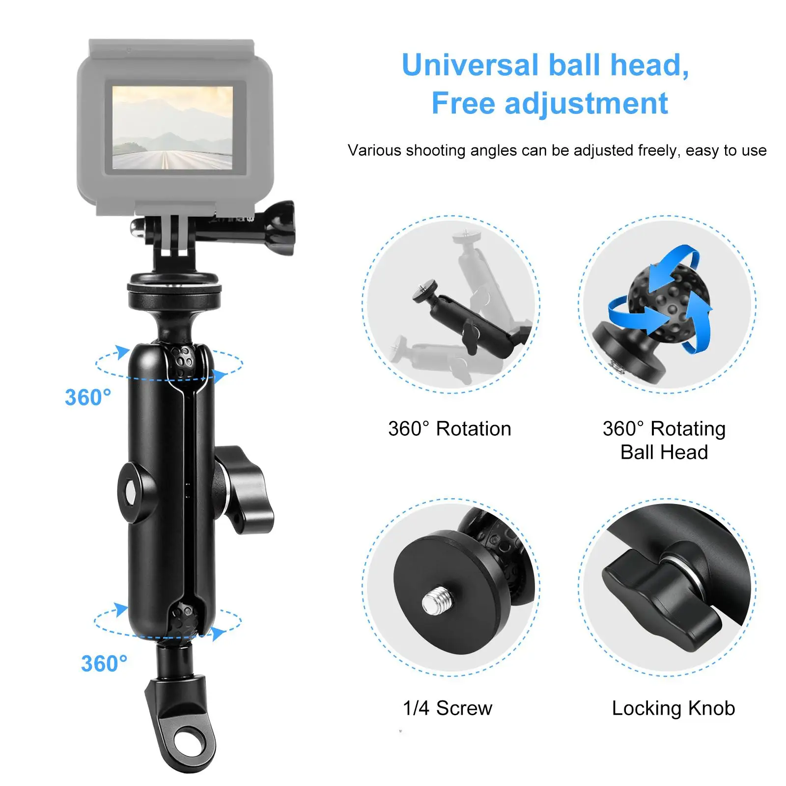 PULUZ Motorcycle Holder Mirror Base Hole Fixed Mount For GoPro MISSION 1/1 PRO/DJI Osmo 360 and Other Action Cameras