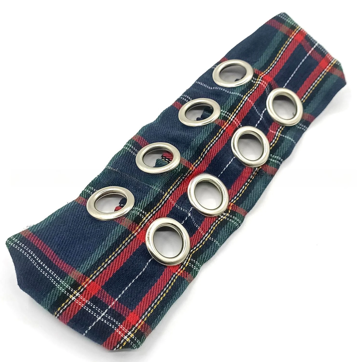 Women Plaid Wide Headband Y2K Punk Style Double‑Row Metal Eyelet Elastic Hair Band Retro Scottish Plaid Street Hair Accessories