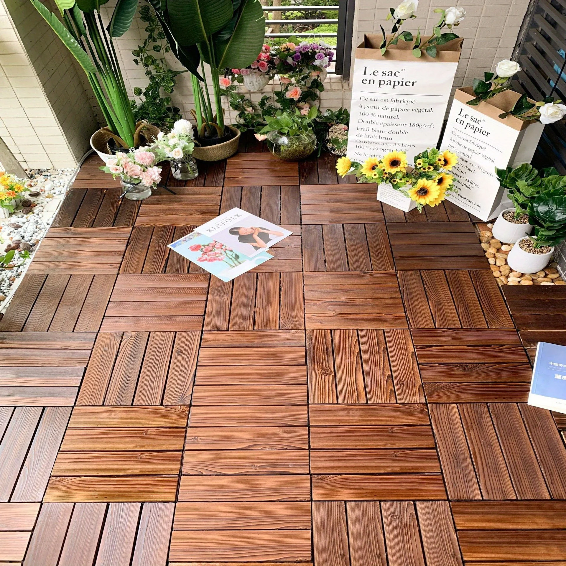 Decoration Of Household Splicing Solid Wood Flooring, Terrace, Courtyard, Outdoor Ground, Balcony Renovation, Solid Wood Floorin