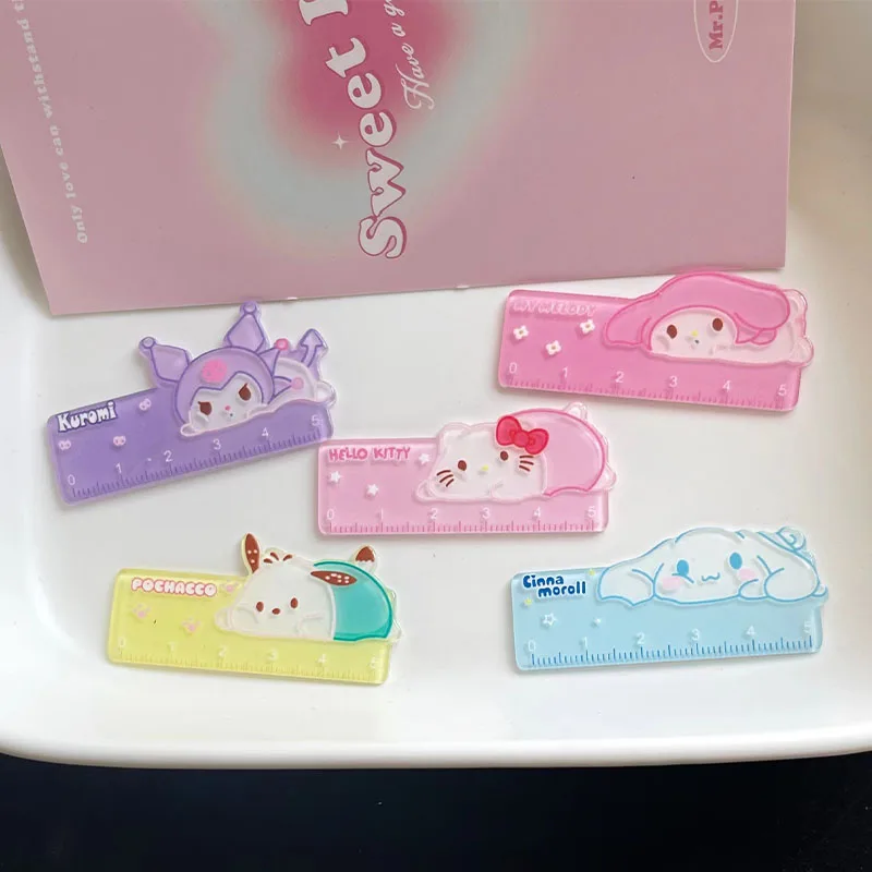 5Cm Kawaii Sanrio Ruler Hellokittys Kuromi Mymelody Cinnamoroll Cartoon Anime Ruler Student Mini Measurement Tool Acrylic Toys