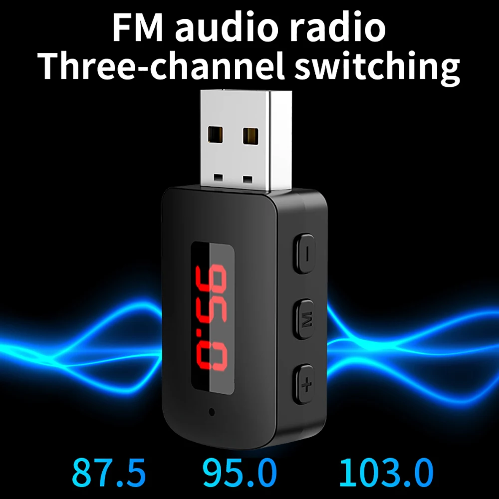 บลูทูธ 5.4 ตัวรับสัญญาณไร้สายอะแดปเตอร์เสียง USB Dongle แฮนด์ฟรีสนับสนุนโมดูล FM สําหรับหูฟังรถยนต์