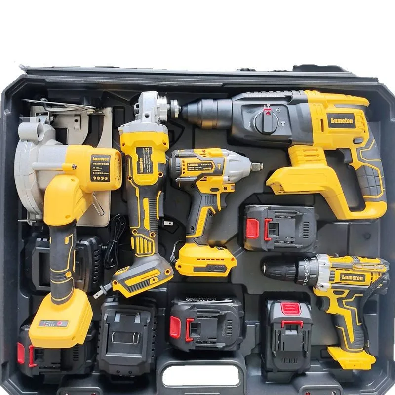 Kit de Ferramentas Elétricas Recarregáveis de Lítio, Martelo Elétrico, Esmerilhadeira, Cortador, Furadeira, Chave de Impacto, Conjunto de Ferramentas 