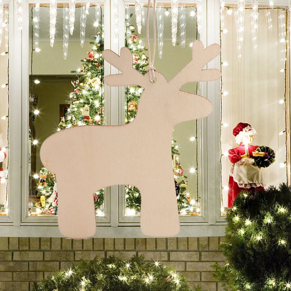 

10Pcs Hanging Wooden Elk Ornament Exquisite Craftsmanship Natural Wood Tone Festive Style Home Christmas Tree Party Garden Decor