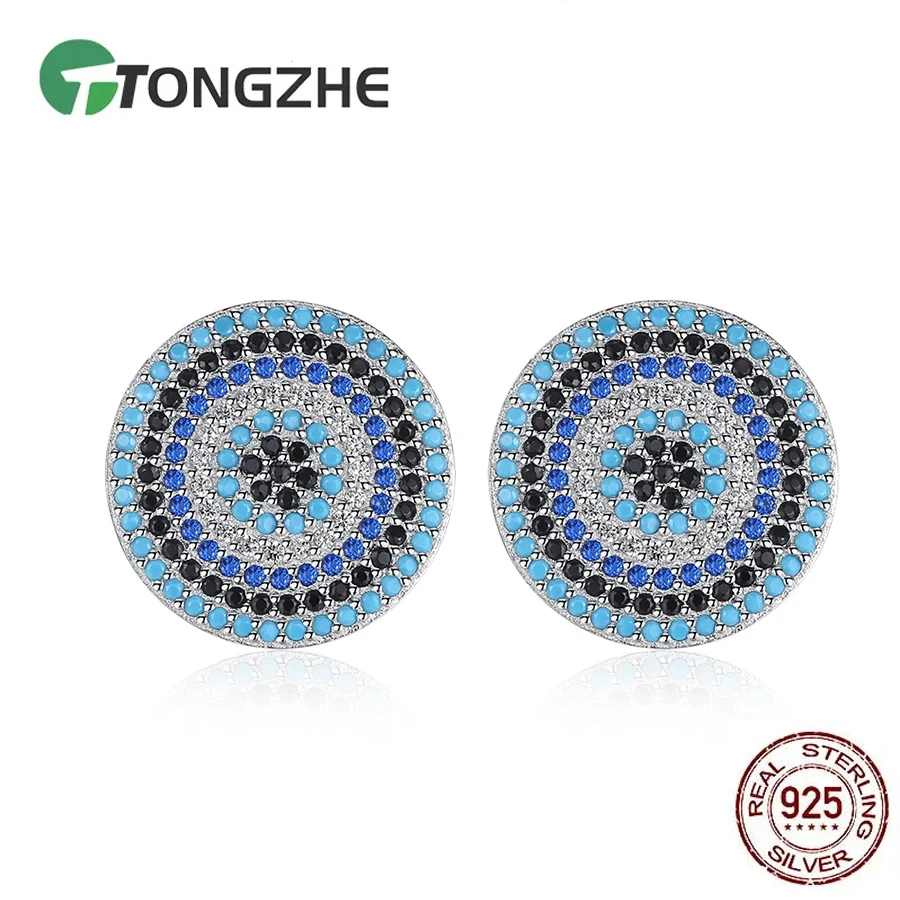 

TONGZHE Lucky Turkish Evil Eye женские серьги из стерлингового серебра 925 пробы с большим каменем и кристаллами, серьги-гвоздики, модные украшения 2019