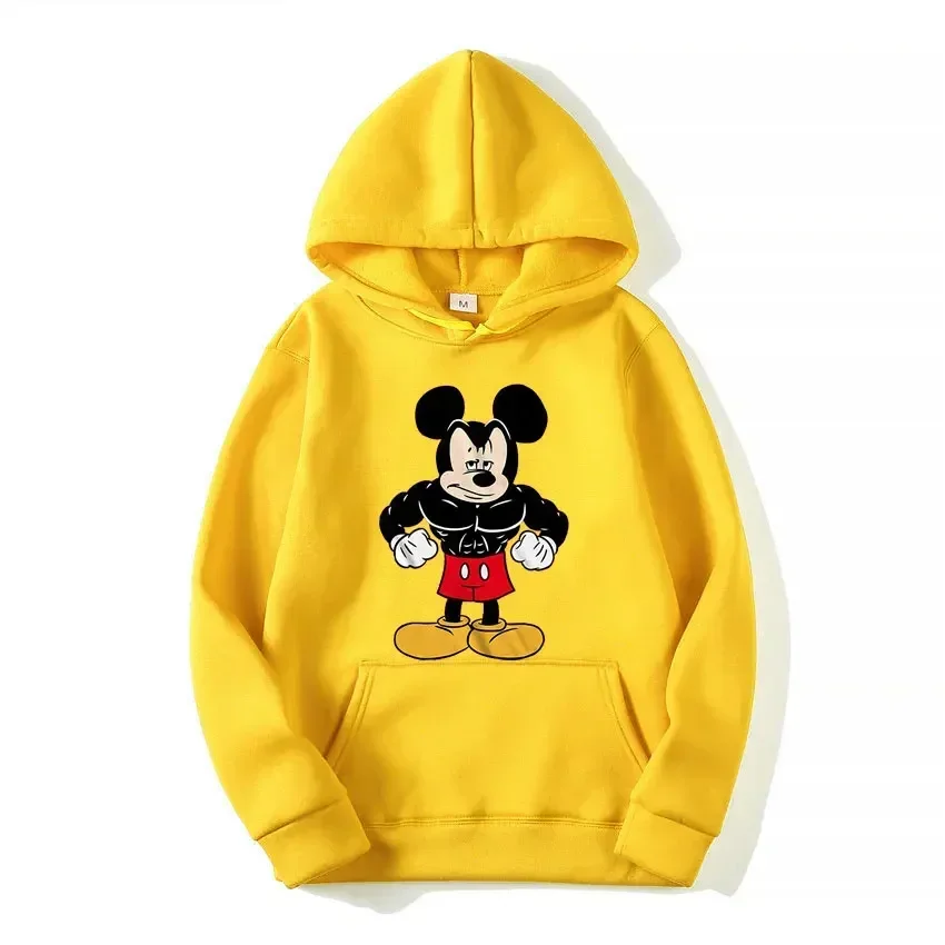 Tough Mickey Mouse Male Sweatshirts Pocket Anime Print Long Sleeve Clothing Popular Daily Men Hoodies Autumn Winter Pullover