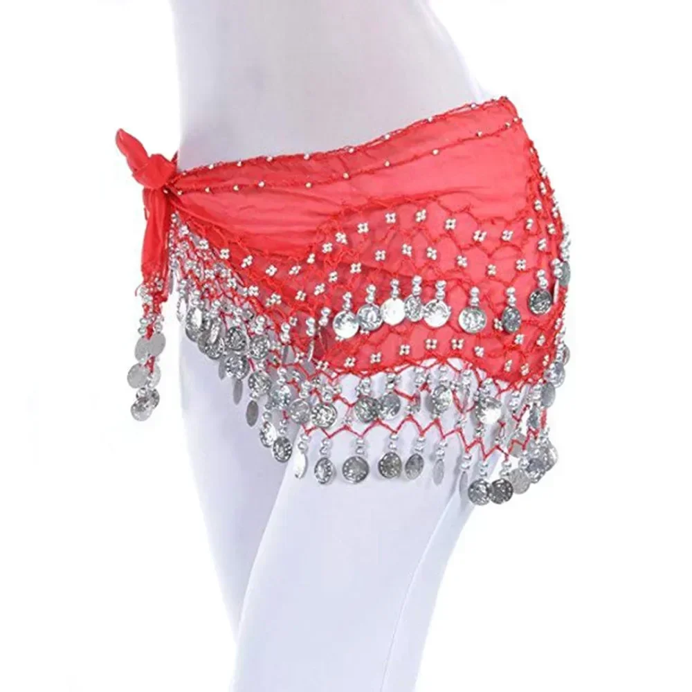 Belly Dance Belt for Women Chiffon Gold Coines Oriental Dancing Wear Accessies Girl's Chiffon Silver Coines Bellydance Hip Scarf