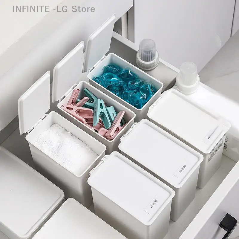 Laundry Room Washing Powder Storage Box Scent Booster Laundry Beads Powder Container Clothes Clips Case With Dustproof Lid