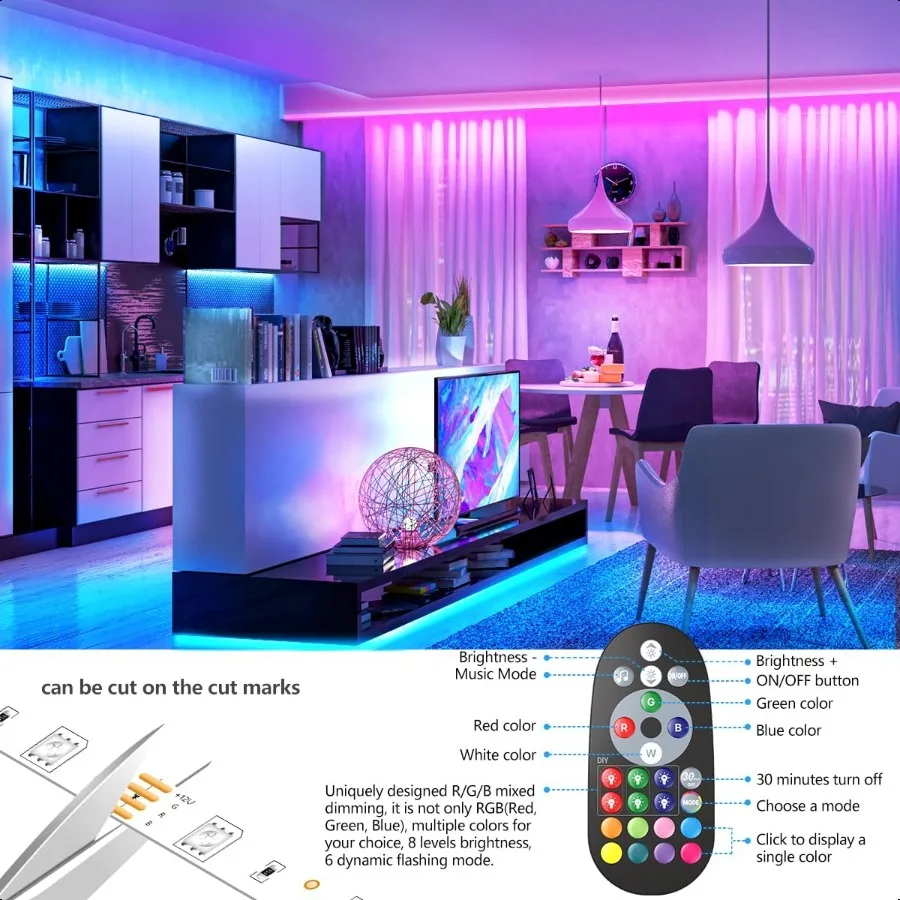 Led Lights for Bedroom 100ft Music Sync Color Changing Led Strip Lights Smart with Remote and App Control Builtin Mic for Party