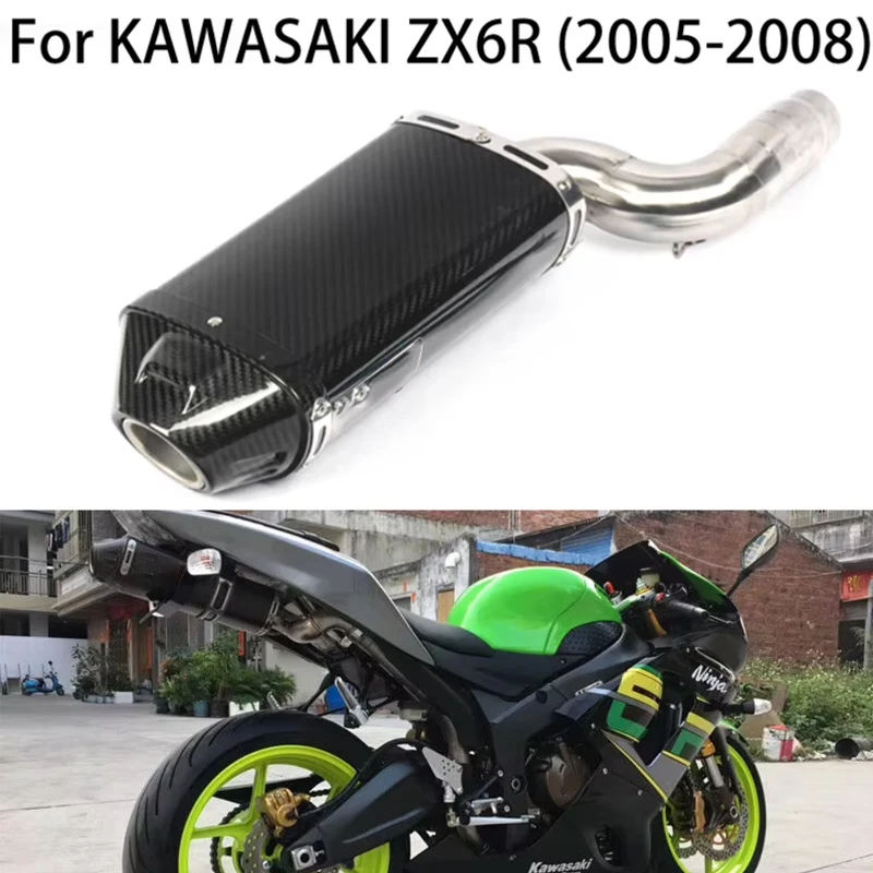 For Kawasaki ZX-6R 2003-2008 Motorcycle Exhaust Tailpipe Front Pipe Middle Link Connect Pipe Muffler Stainless Steel Slip On