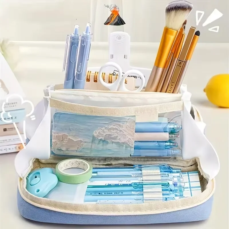 Пенал большой емкости, трансграничная коробка для канцелярских принадлежностей, простой сплошной цвет, ощущение высокого класса, сумка для канцелярских принадлежностей для начальной школы