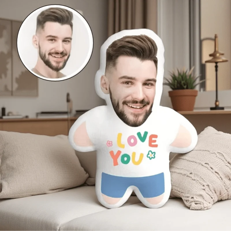 

Custom Photo “I Love You” Human-Shaped Printed Plush Pillow Valentine's Day, Anniversary Gift