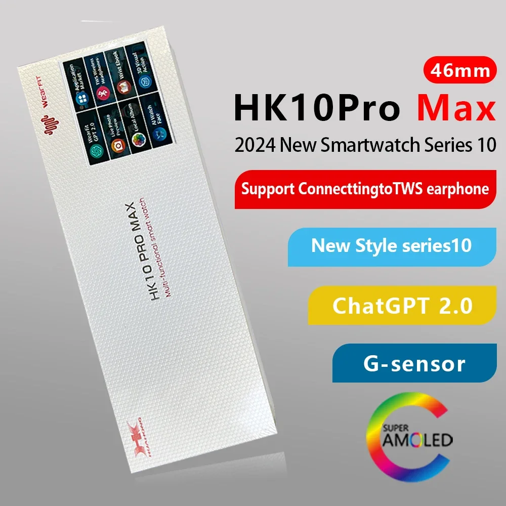 2024 HK10 Pro Max New SmartWatch Series 10 For Men AMOLED Video Music Sleep monitoring Fitness Tracker Sports Smartwatch 3D Menu