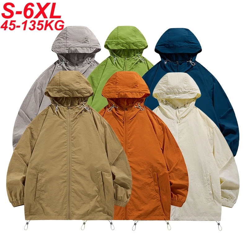 

UPF50+ UV Protection Skin Coats Men/Women Unisex Summer Windbreaker Lightweight Windshield UV Hood Jacket Plus Size 5XL 6XL