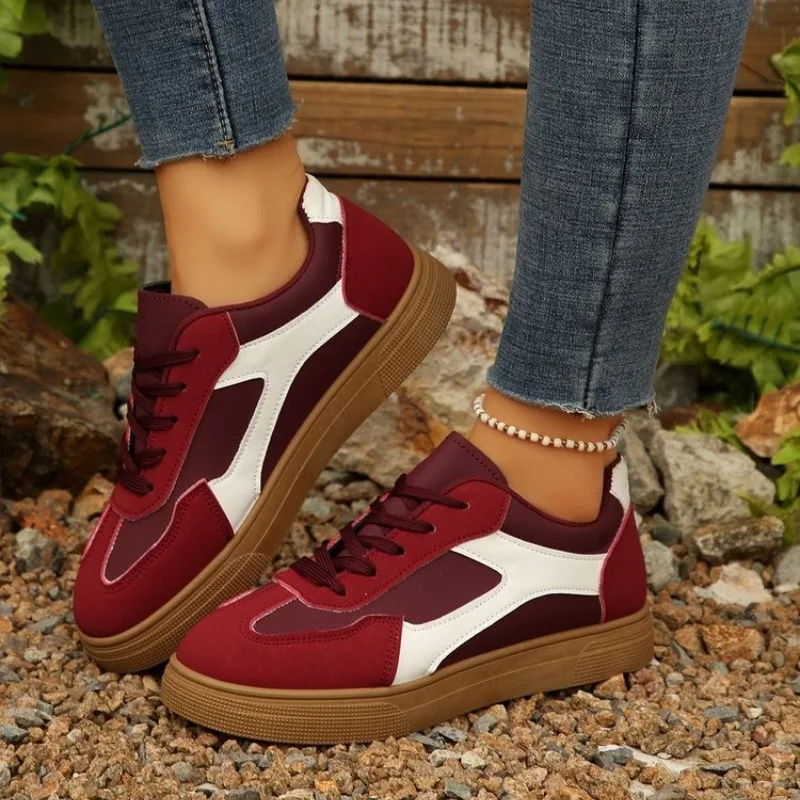 

2026 Women Sneakers Fashion Casual Flats Vulcanize Shoes Fashion Round Toe Lace Up Comfortable Flat Shoes for Women