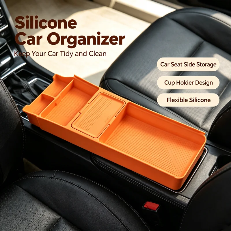 For Buick Zhijing L7 2025 Center Console Lower Silicone Storage Box, Drop-in Organizer Tray with Sunglasses Holder