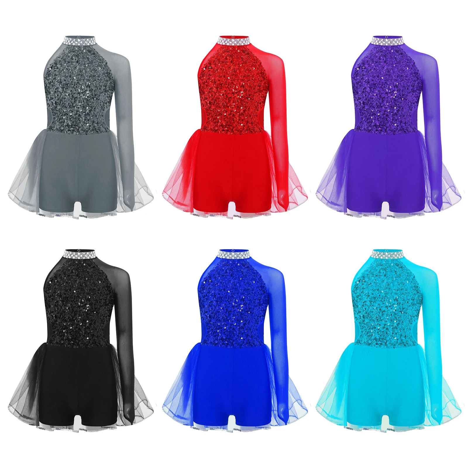 Vestido de baile de Ballet para niños, disfraz de actuación, leotardo de entrenamiento de gimnasia con lentejuelas brillantes, corpiño con falda de tul, ojo de cerradura en la espalda