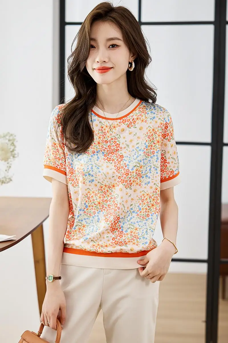 Trendy printing short Sleeve T-shirts for ladies Fashion women Tees 2024 Spring Summer T-shirts Casual Tops