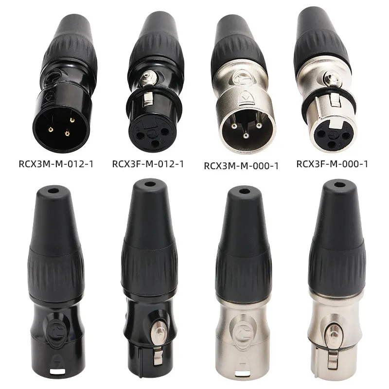 XLR Male Female Connector Audio Microphone Balanced Plug Gold Silver Tin Plated Straight Right Angle Chassis Mount RCX3 NC3 SVP