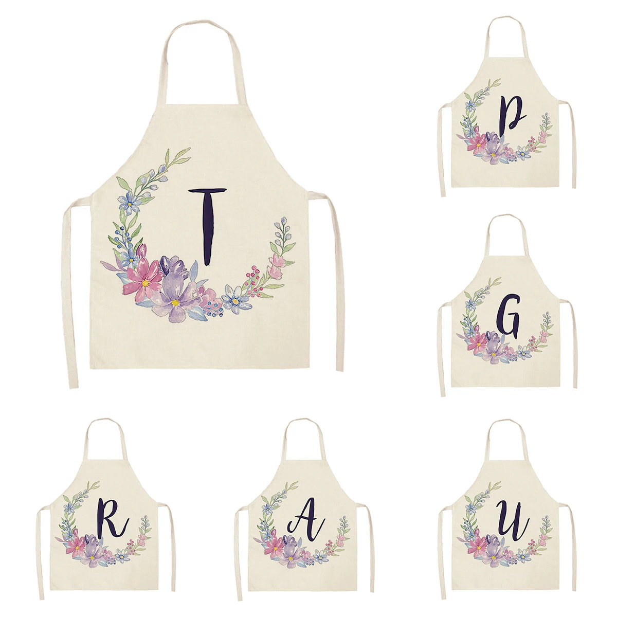 Home wreath Letter Pattern Apron Women Men child Linen Stain Resistant Apron Cooking Household Cleaning Tool Kitchen Utensils