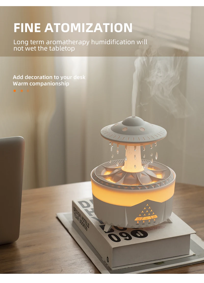 350 ml Aroma Luftbefeuchter Mini USB Fernbedienung Regentropfen Bunte Licht Aromatherapie Zimmer Regen Wolke Aroma Öl Diffusor – Detail 11