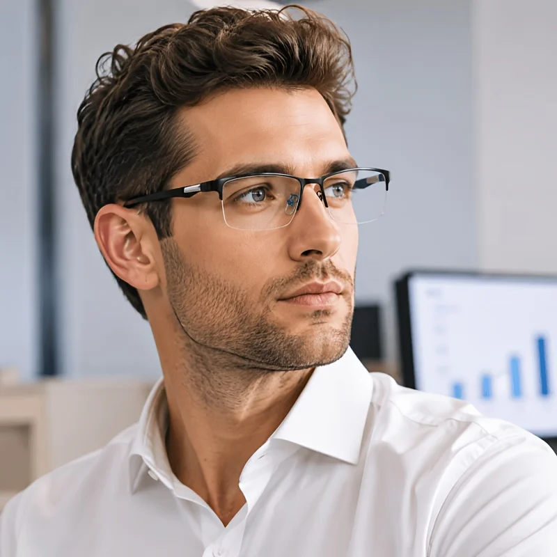 1‑Pack Men’s New Half‑Rim Ultra‑Light Computer Glasses, Light‑Tough Frame, Minimal Business Plain Eyeglasses for Office