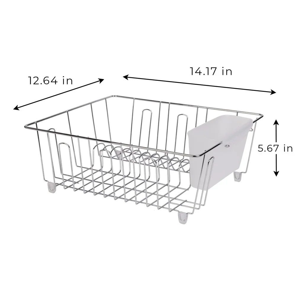 Small Wire Dish Rack Kitchen Organizer with Cutlery Cup Compact Dish Drainer Stainless Steel Countertop Drying and Storage