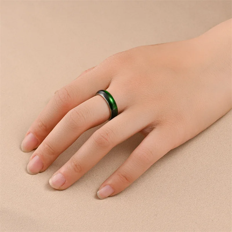 Simple Vintage Artificial Green Jade Stainless Steel Mens Womens Rings Charm Trendy For Couple Girl Boyfriend Jewelry Gift