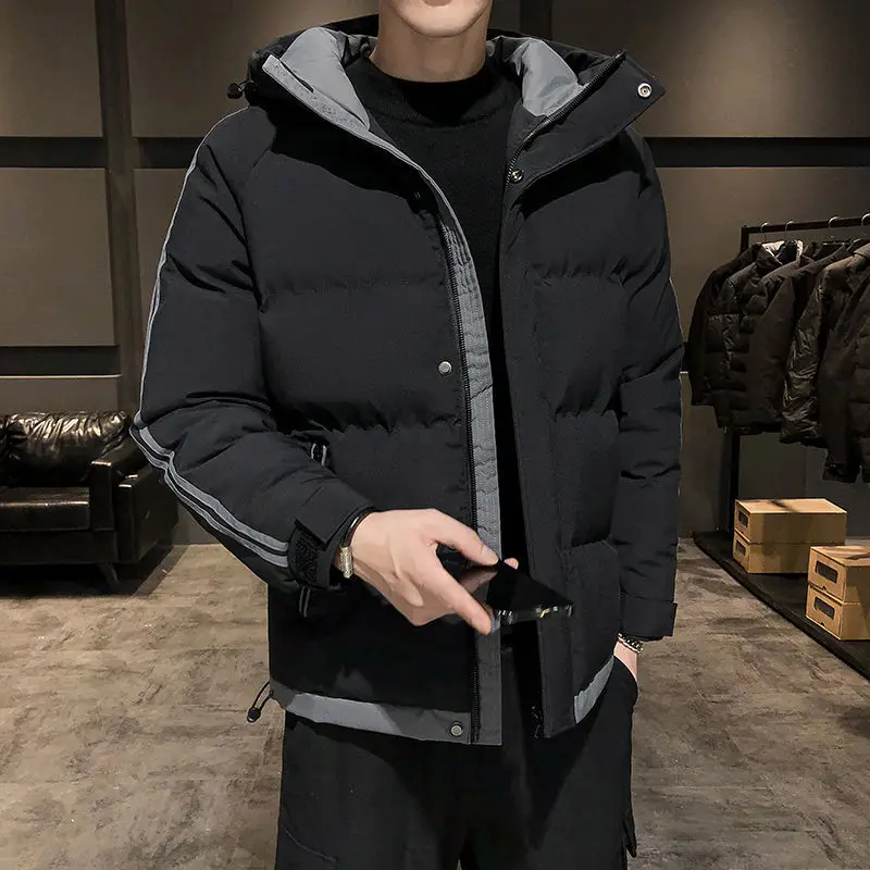 2023 Autumn New Light Luxury Fashion Men Cotton Hooded Jacket Korean Version Thickened Warm Top Boutique Clothing Simple Style