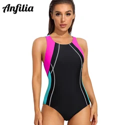 Anfilia One-Piece Swimsuits Women Sports Swimwear Sport Swimsuit Open Back Beach Wear Bathing Suit