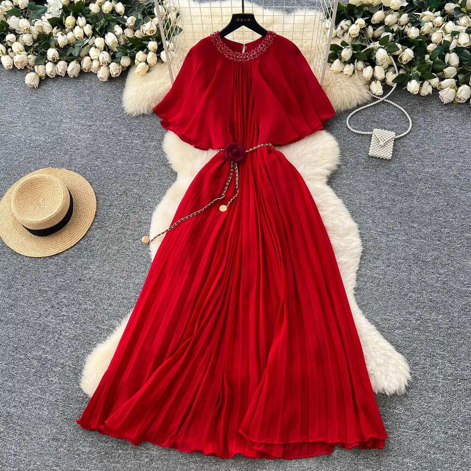 

Шикарный винтажный сладкий шифоновый тонкий элегантный сказочный корейский модный сарафан в стиле бохо, женская одежда, длинное платье