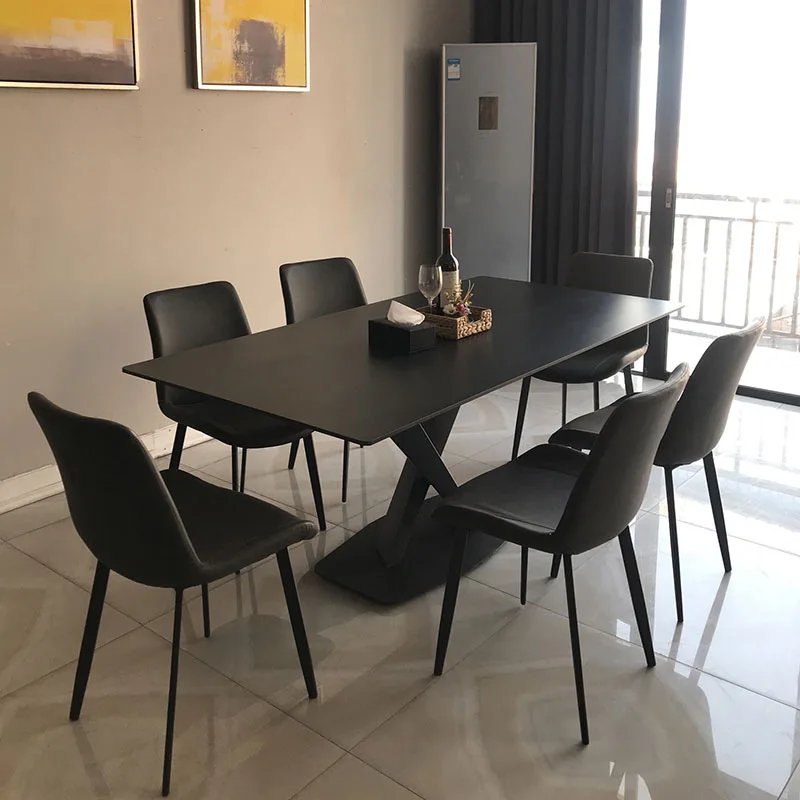 Dining room furniture Italian black rocky table chair combination rectangular household light luxury table