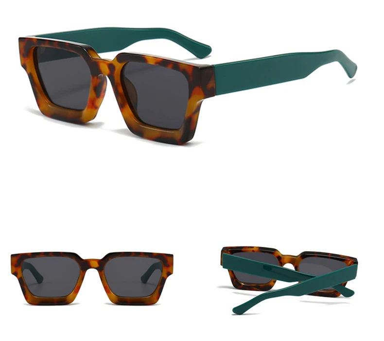 SO&EI Fashion Square Frauen Luxus Sonnenbrille Retro Marke Designer Männer Trend Leopard Blau Grün Sonnenbrille Shades UV400 – Detail 23