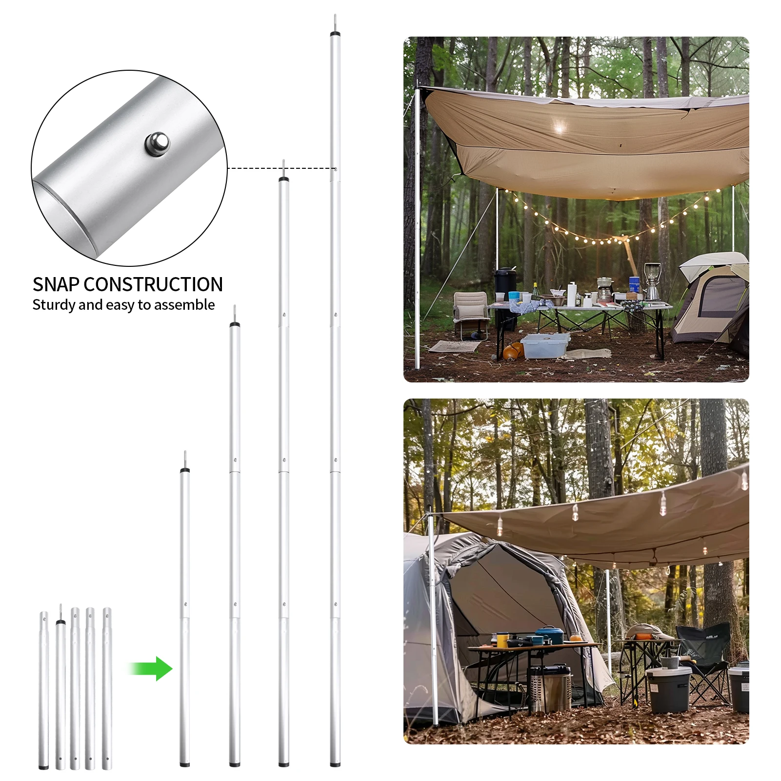 Aliuminum Alloy Telescoping Tent Poles Set of 2 Adjustable Camping Tarp Pole for Outdoor Canopy Sun Sail Awning Rain Shelter view 4