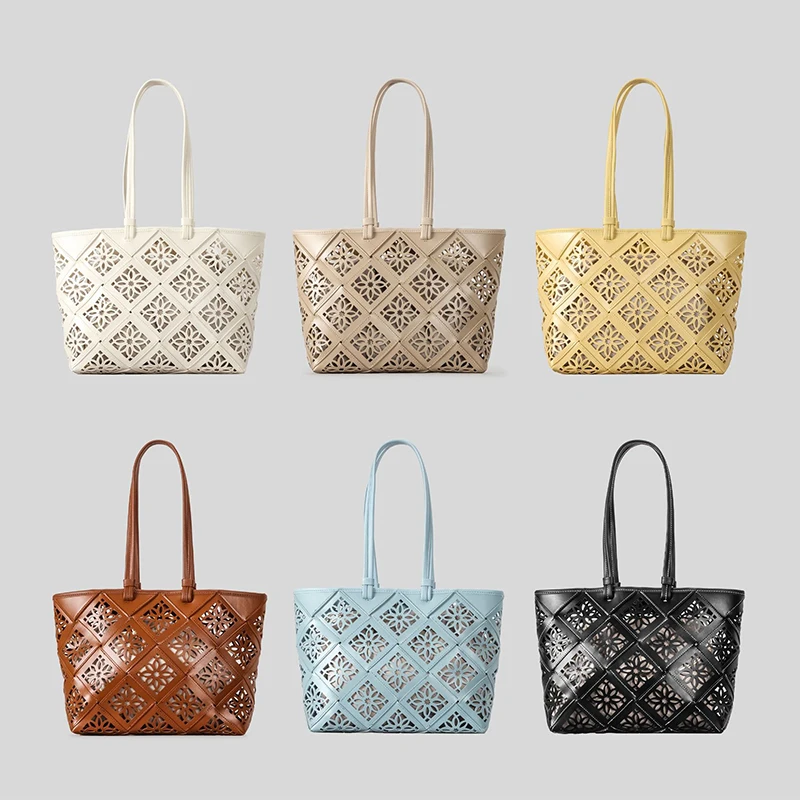 

Luxury Hollow Shoulder Bag Brand Create Window Pattern Handbag Casual Versatile Summer Vacation Beachbag Large Capacity Tote Bag