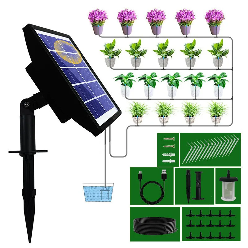 

Solar Automatic Drip Irrigation System Kit Plant Water Machine with Anti Siphon Garden Outdoor Indoor Green Plant Water Jardin