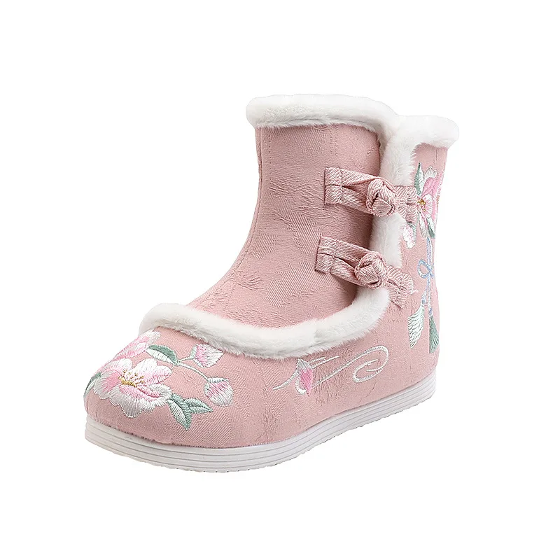 

New Children's Hanfu Shoes with Plush Chinese Style Embroidered Shoes