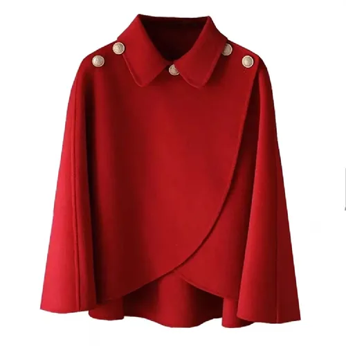 Imagen 1 del producto Abrigo chal de lana a la moda para mujer, chaqueta nueva de lana para otoño e invierno, prendas de vestir exteriores cortas, capa, abrigo rojo y negro, Tops para mujer 2025