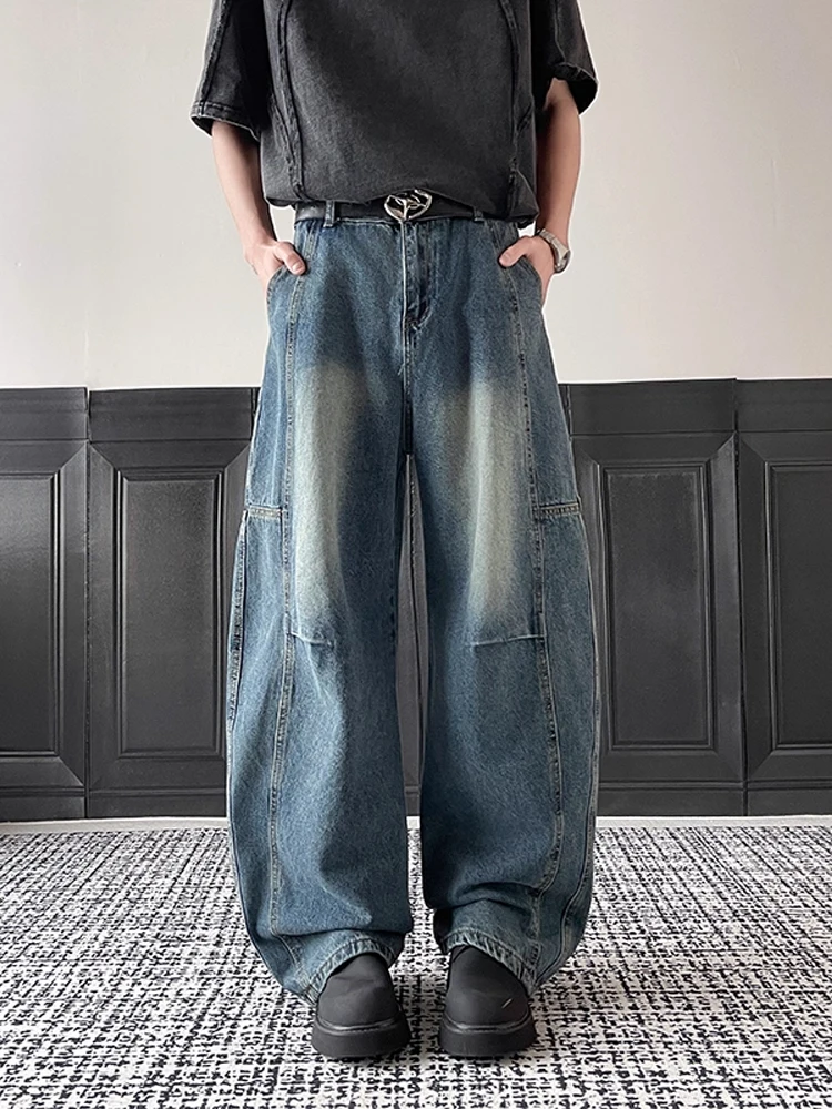 

Retro American Waed Workwear Jeans Men's Autumn Trendy Design Loose Straight Casual Pants Youth ular Pure Color