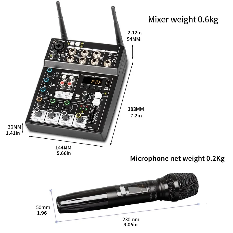 

Audio mixer with wireless microphone 5-channel recording live for musical instruments amplifier speakers mobile phone Karaoke