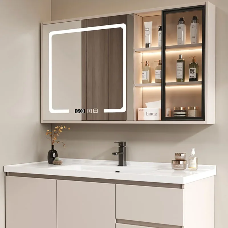 Smart Modern Bathroom Cabinet Ceramic Integrated Minimalist Corner Bathroom Cabinet Basin Combination Gabinete Furniture