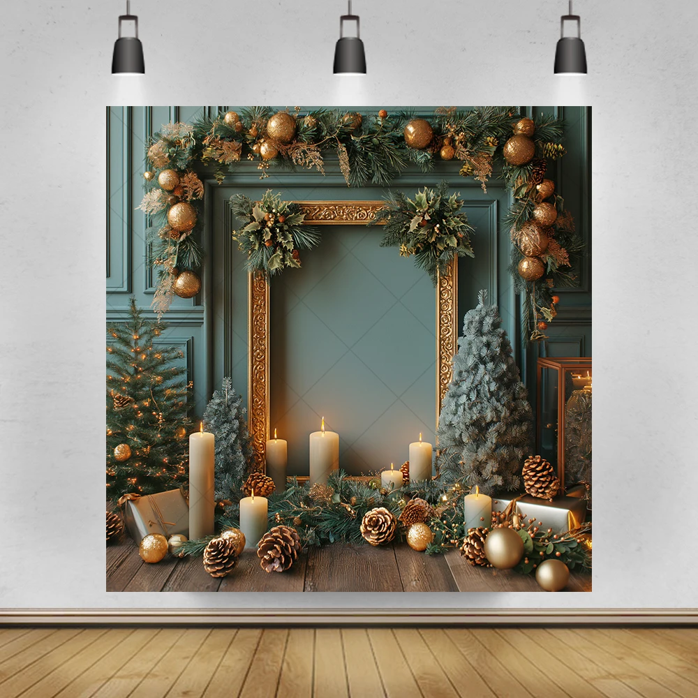 الشتاء الأخضر عيد الميلاد إطار التصوير خلفية مخصصة شجرة عيد الميلاد الأطفال الأسرة صورة مربع لوازم الديكور الدعامة