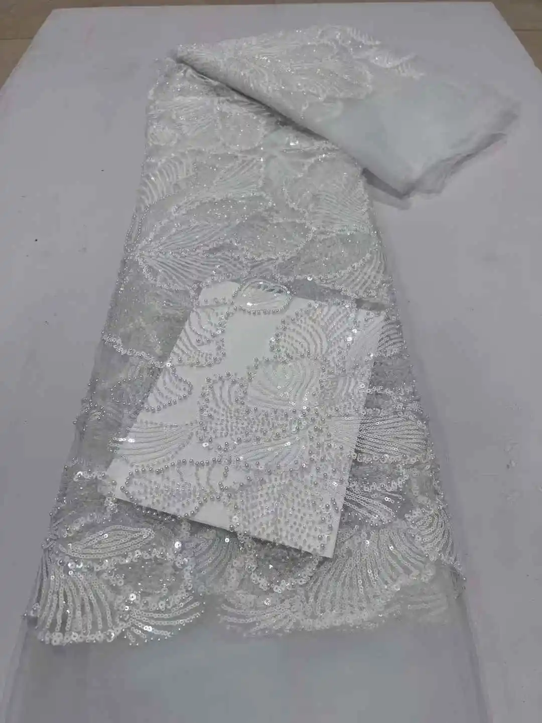 2025 Luxury African Tulle Lace Fabric with Bead Sequins French Nigerian Mesh Lace Fabrics for Women Dresses Sewing