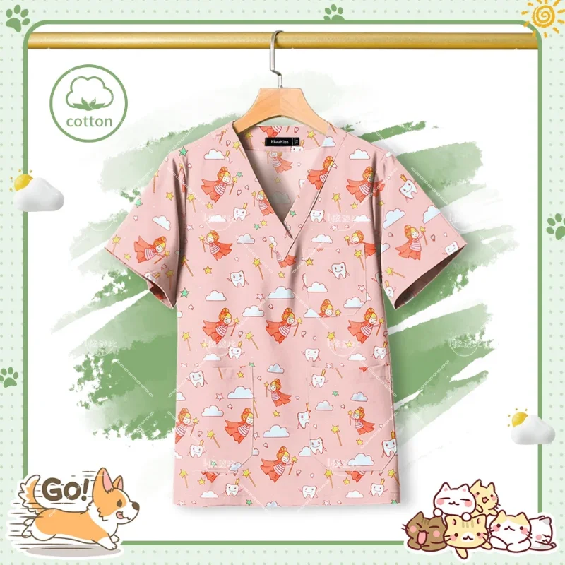 Uniformes de trabajo de veterinario de clínica de mascotas para mujer, accesorios de enfermera, camiseta de Enfermería de médico de Hospital con estampado de animales, ropa médica, Tops