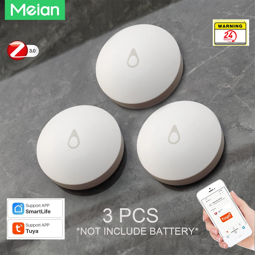 Meian 3PCS SW02 ZigBee Water Flood Leak Immersion Sensor Linkage Detector Alert Overflow IP68 Alarm Security Protection