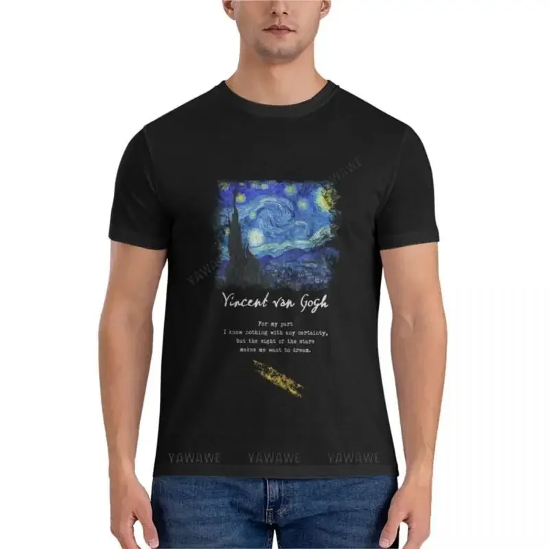 Vincent Van Gogh Starry Night, Poem / Quote, Signature. Classic T-Shirt fruit of the loom mens t shirts Male fashion Hot Sale