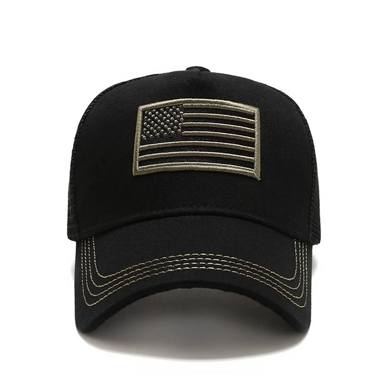 American Fashion Baseball Cap Flag Embroidered Golf Caps Sports Visor Hats Patchwork Hip Hop Fitted Hat Summer Mesh Casquette 