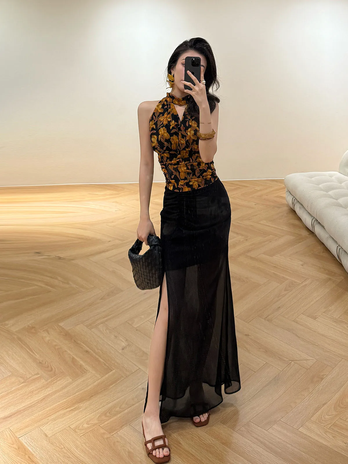 

Летняя женская юбка миди в корейском стиле, повседневная, с низкой талией, из полиэстера, однотонная, универсальная, модная