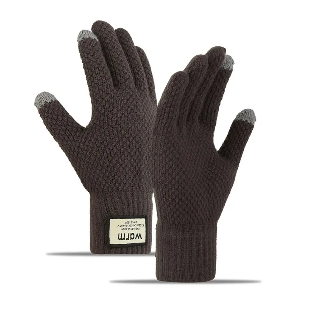 AliExpress Korean Warm Winter Knitted Gloves Solid Color Windproof Touch Screen Gloves Thickened Plush Cycling Gloves Men