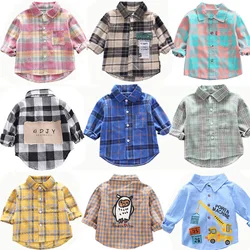 Spring Toddler Boys Shirts Kids Long Sleeve Plaid Casual Shirts Fashion Girls Fall Clothes Children Quality Cotton Tops 18M-7Y